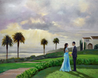 Live event wedding painting Terranea resort sunset Palos Verdes by Karen Winters
