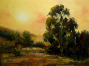 Under the California Sun - tonalist original California oil painting, warm golden afternoon by fine artist Karen Winters