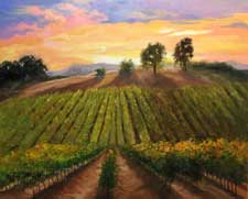Vineyard Harvest Time California wine country sunset oil painting