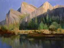 Cathedral Rocks Yosemite Merced River oil painting art by Karen Winters