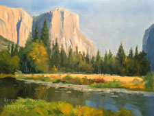 El Capitan Yousemite Autumn Merced River 9 x 12 oil painting