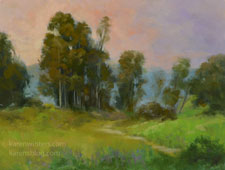 Fallbrook Eucalyptus Pink Sky oil painting 9 x 12