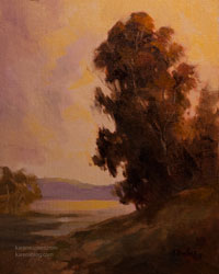 Golden sunset eucalyptus oil painting California landscape art for sale