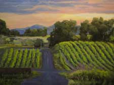 Naturally Napa vineyard California impressionist oil painting - landscape twilight wine country art for sale
