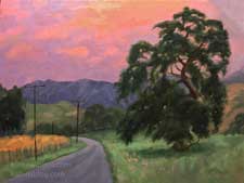 Radiant Twilight Los Olivos Oak tree sunset oil painting