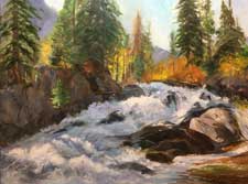 Sierra Rapids waterfall oil painting Bishop Rock Creek California landscape impressionist art