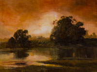 Spirit of the Sunset Golden Reflections Marshland Devereux Slough California Landscape Sunset Oil Painting for Sale