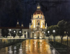 Time to Shine - Pasadena City Hall rainy night oil painting