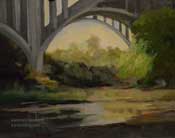 Walking neath the bridge - arroyo seco colorado street bridge painting 8 x 10 pasadena