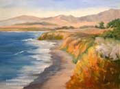 Cambria colors Moonstone Beach Cambria oil painting plein air by Karen Winters as exhibited at San Luis Obispo Museum of art. Original cambria california art for sale