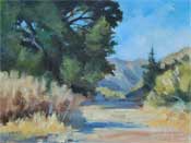 chapparal trail California mountains oak tree oil painting