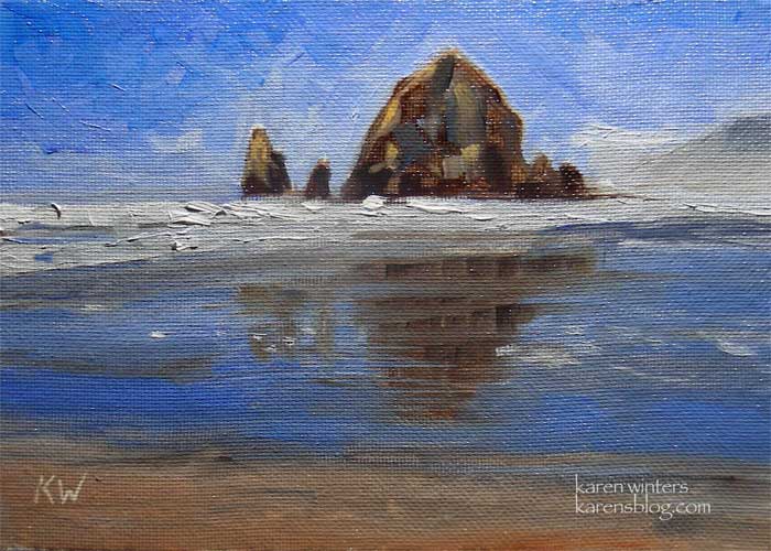 Haystack Rock oil painting