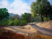 Homeward Bound Paso Robles Central California oak woodland oil painting near Lake Nacimiento Chimney Creek Road summer landscape painting by Karen Winters